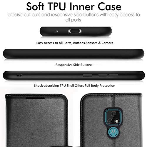 [Wallet Case] Protective Cover with Cash & Card Holder, Stand and Wrist Strap For Motorola Moto E7