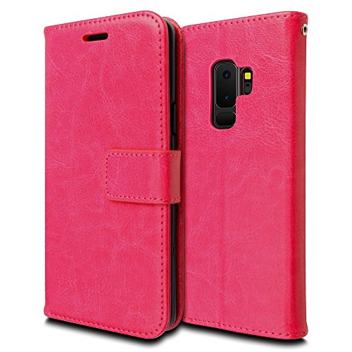 [Wallet Case] Protective Cover with Cash & Card Holder, Stand and Wrist Strap For Samsung Galaxy S9 Plus
