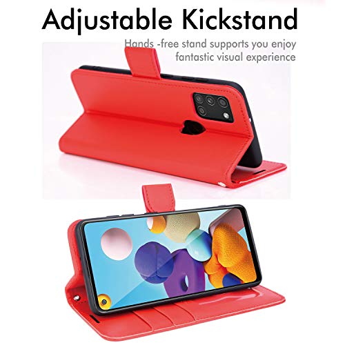[Wallet Case] Protective Cover with Cash & Card Holder, Stand and Wrist Strap For Samsung Galaxy A21s