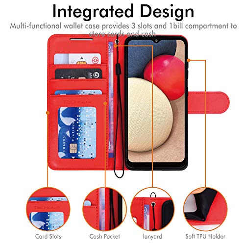 [Wallet Case] Protective Cover with Cash & Card Holder, Stand and Wrist Strap For Samsung Galaxy A02s