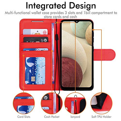 [Wallet Case] Protective Cover with Cash & Card Holder, Stand and Wrist Strap For Samsung Galaxy A12
