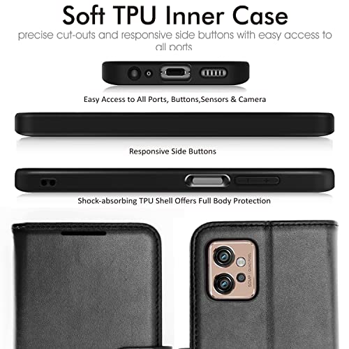 [Wallet Case] Protective Cover with Cash & Card Holder, Stand and Wrist Strap For Motorola Moto G32