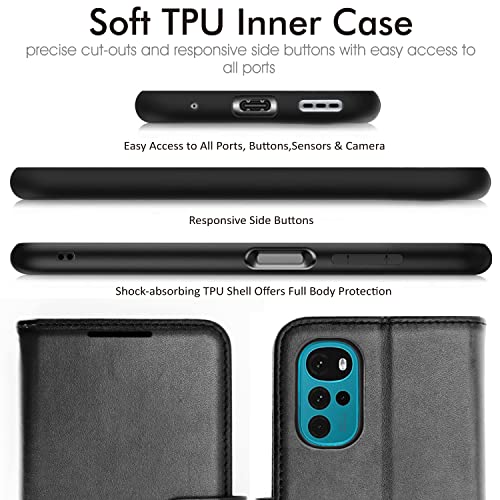 [Wallet Case] Protective Cover with Cash & Card Holder, Stand and Wrist Strap For Motorola Moto G22