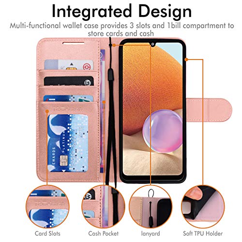 [Wallet Case] Protective Cover with Cash & Card Holder, Stand and Wrist Strap For Samsung Galaxy A32 5G