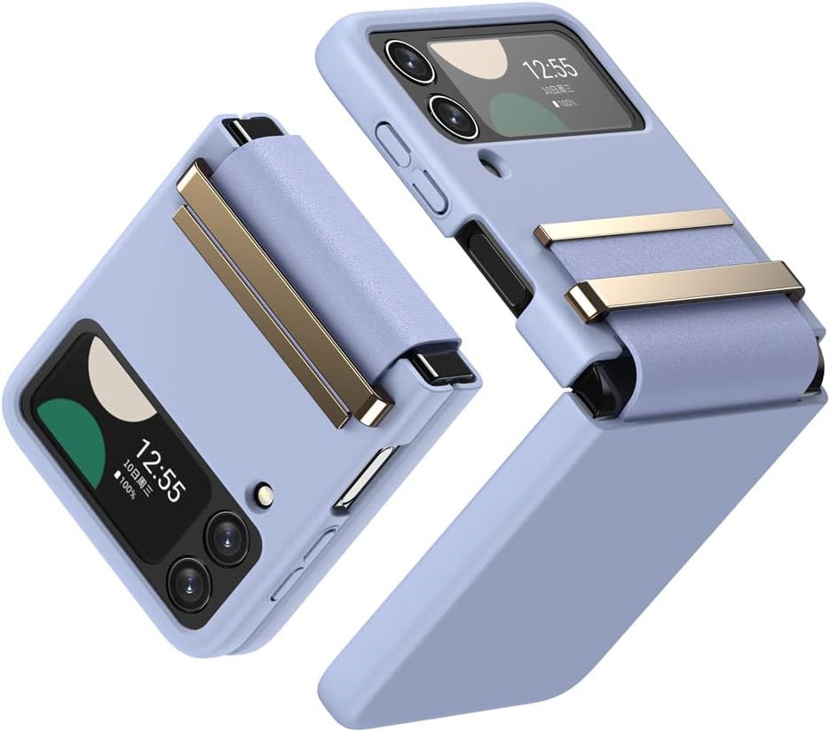 Samsung Galaxy Z Flip 4 Screen Protector Case, Z Flip 4 Case with Stylish Leather Hinge & Metal Trim, Hard PC Shockproof [Screen Protector] Case