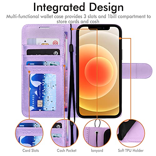 [Wallet Case] Protective Cover with Cash & Card Holder, Stand and Wrist Strap For Apple iPhone 12 Mini