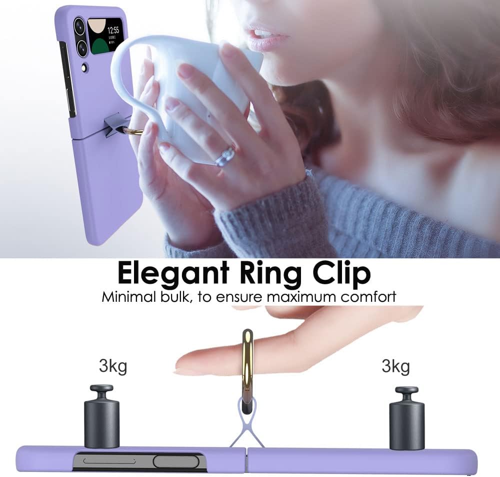 Samsung Galaxy Z Flip 4 Ring Case, Z Flip 4 Case with Stylish Ring Holder / Clip / Stand, Slim Fit, Hard PC Shockproof Matte Case