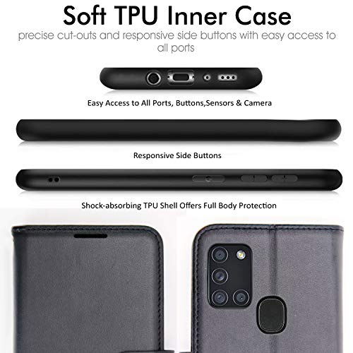 [Wallet Case] Protective Cover with Cash & Card Holder, Stand and Wrist Strap For Samsung Galaxy A21s