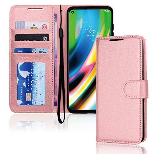[Wallet Case] Protective Cover with Cash & Card Holder, Stand and Wrist Strap For Motorola Moto G9 Plus