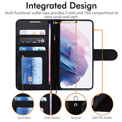 [Wallet Case] Protective Cover with Cash & Card Holder, Stand and Wrist Strap For Samsung Galaxy S20