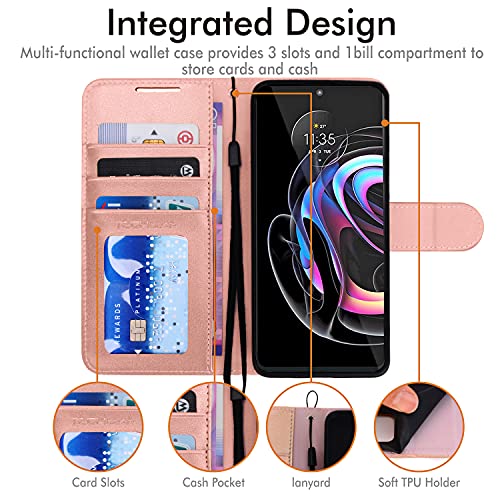 [Wallet Case] Protective Cover with Cash & Card Holder, Stand and Wrist Strap For Motorola Moto Edge 20 Pro