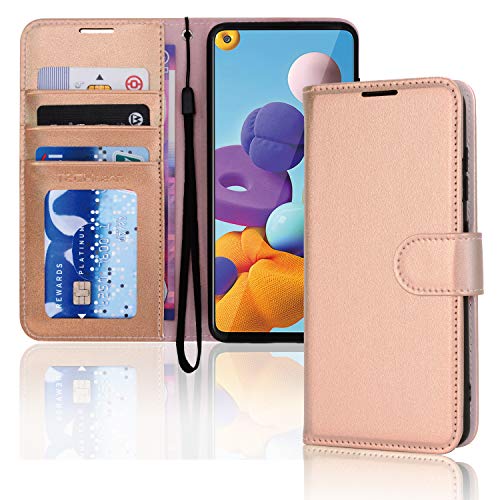 [Wallet Case] Protective Cover with Cash & Card Holder, Stand and Wrist Strap For Samsung Galaxy A21s