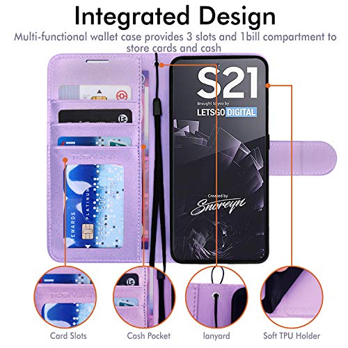 [Wallet Case] Protective Cover with Cash & Card Holder, Stand and Wrist Strap For Samsung Galaxy S21