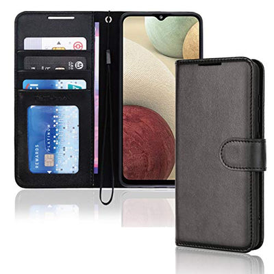 [Wallet Case] Protective Cover with Cash & Card Holder, Stand and Wrist Strap For Samsung Galaxy A12