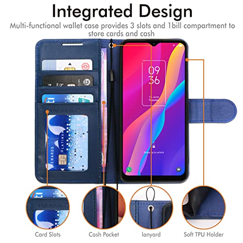 [Wallet Case] Protective Cover with Cash & Card Holder, Stand and Wrist Strap For TCL 306 / TCL 305 / TCL 30 SE