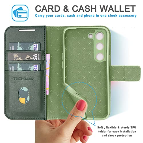 [Leather Wallet Case] Genuine Leather [RFID Blocking] Magnetic Flip Case with Card & Slots and Stand For Samsung Galaxy S23 Plus