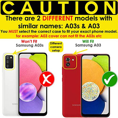 [Wallet Case] Protective Cover with Cash & Card Holder, Stand and Wrist Strap For Samsung Galaxy A03