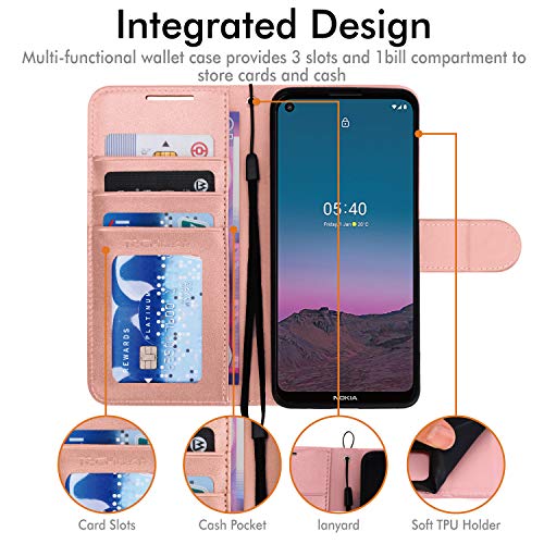 [Wallet Case] Protective Cover with Cash & Card Holder, Stand and Wrist Strap For Nokia 5.4
