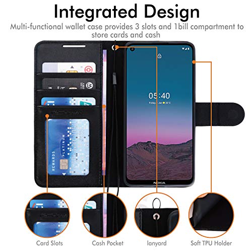 [Wallet Case] Protective Cover with Cash & Card Holder, Stand and Wrist Strap For Nokia 5.4