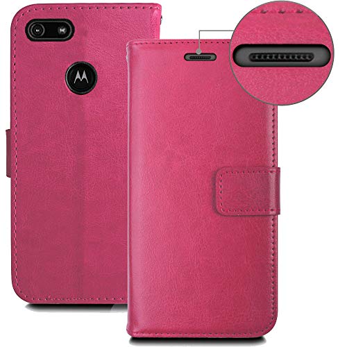 [Wallet Case] Protective Cover with Cash & Card Holder, Stand and Wrist Strap For Motorola Moto E6 Play