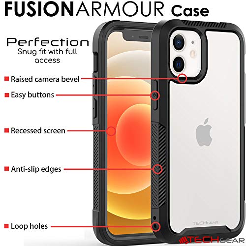 [Fusion Armour Case] Premium Slim Hybrid Tough Heavy Duty, Clear Back Bumper Case for iPhone 12 Mini