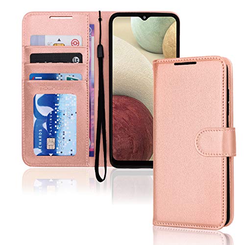 [Wallet Case] Protective Cover with Cash & Card Holder, Stand and Wrist Strap For Samsung Galaxy A12