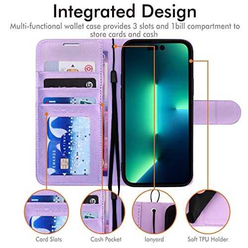 [Wallet Case] Protective Cover with Cash & Card Holder, Stand and Wrist Strap For Apple iPhone 14 Pro Max