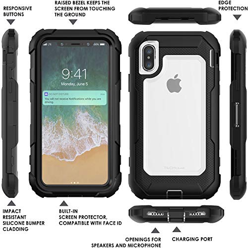 [Contender Case] iPhone XS Max Heavy Duty Case with Built-in Screen Protector, 360 [Full Body] Protective Cover with Kick Stand