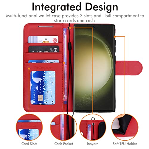 [Wallet Case] Protective Cover with Cash & Card Holder, Stand and Wrist Strap For Samsung Galaxy S23 Ultra