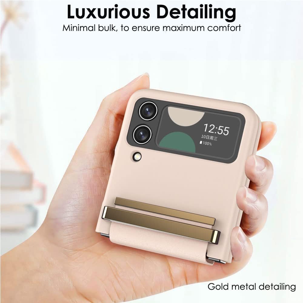 Samsung Galaxy Z Flip 4 Screen Protector Case, Z Flip 4 Case with Stylish Leather Hinge & Metal Trim, Hard PC Shockproof [Screen Protector] Case