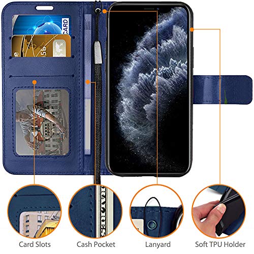 [Wallet Case] Protective Cover with Cash & Card Holder, Stand and Wrist Strap For Apple iPhone 11 Pro Max