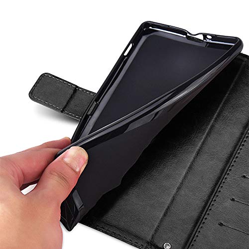 [Leather Wallet Case] Protective Cover with Cash & Card Holder, Stand and Wrist Strap For Apple iPhone XS, iPhone X