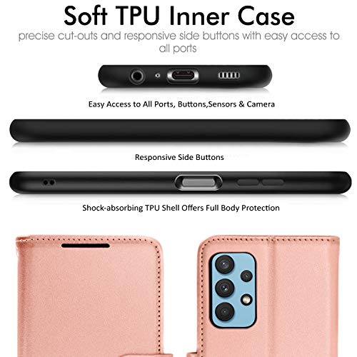 [Wallet Case] Protective Cover with Cash & Card Holder, Stand and Wrist Strap For Samsung Galaxy A32 5G