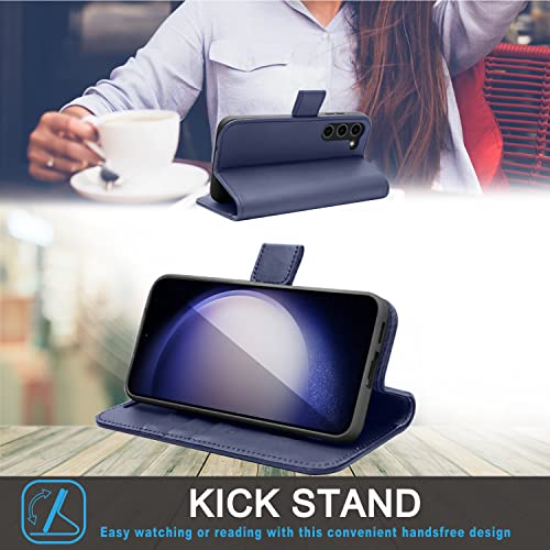 [Leather Wallet Case] Genuine Leather [RFID Blocking] Magnetic Flip Case with Card & Slots and Stand For Samsung Galaxy S23 Plus