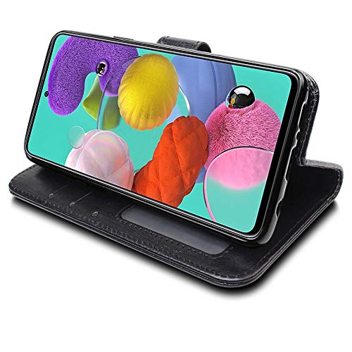 [Wallet Case] Protective Cover with Cash & Card Holder, Stand and Wrist Strap For Samsung Galaxy A71