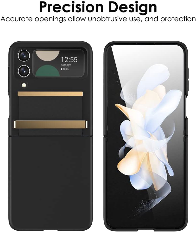Samsung Galaxy Z Flip 4 Screen Protector Case, Z Flip 4 Case with Stylish Leather Hinge & Metal Trim, Hard PC Shockproof [Screen Protector] Case