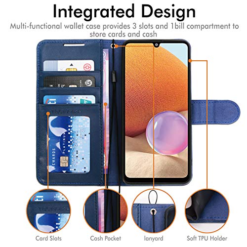 [Wallet Case] Protective Cover with Cash & Card Holder, Stand and Wrist Strap For Samsung Galaxy A32 5G