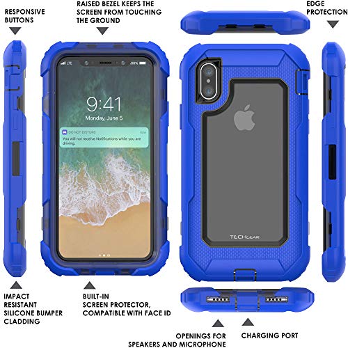 [Contender Case] iPhone XS Max Heavy Duty Case with Built-in Screen Protector, 360 [Full Body] Protective Cover with Kick Stand