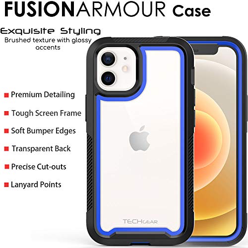 [Fusion Armour Case] Premium Slim Hybrid Tough Heavy Duty, Clear Back Bumper Case for iPhone 12 Mini