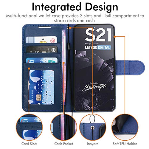 [Wallet Case] Protective Cover with Cash & Card Holder, Stand and Wrist Strap For Samsung Galaxy S21
