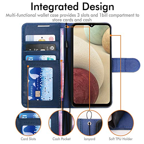 [Wallet Case] Protective Cover with Cash & Card Holder, Stand and Wrist Strap For Samsung Galaxy A12
