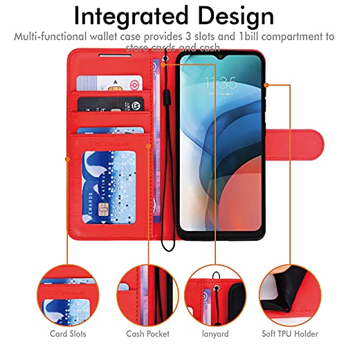 [Wallet Case] Protective Cover with Cash & Card Holder, Stand and Wrist Strap For Motorola Moto E7i Power