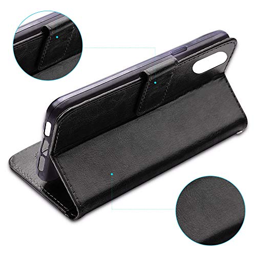 [Wallet Case] Protective Cover with Cash & Card Holder, Stand and Wrist Strap For Apple iPhone XS Max