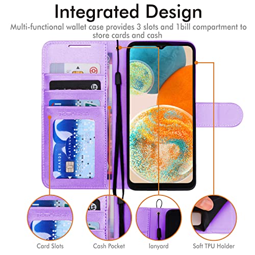 [Wallet Case] Protective Cover with Cash & Card Holder, Stand and Wrist Strap For Samsung Galaxy A23 5G