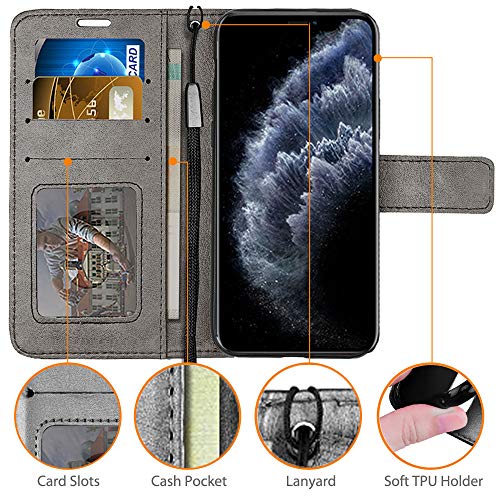 [Wallet Case] Protective Cover with Cash & Card Holder, Stand and Wrist Strap For Apple iPhone 11 Pro Max