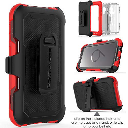 [Contender Case] Samsung Galaxy S9 Plus Heavy Duty Case with Built-in Screen Protector, 360 [Full Body] Protective Cover with Kick Stand