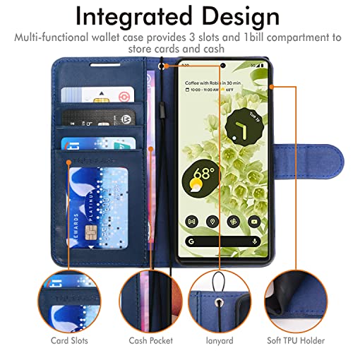 [Wallet Case] Protective Cover with Cash & Card Holder, Stand and Wrist Strap For Google Pixel 6 Pro