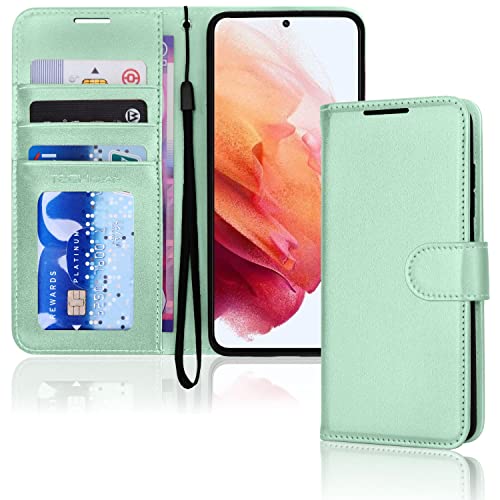 [Wallet Case] Protective Cover with Cash & Card Holder, Stand and Wrist Strap For Samsung Galaxy S21 FE 5G