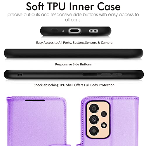 [Wallet Case] Protective Cover with Cash & Card Holder, Stand and Wrist Strap For Samsung Galaxy A23 5G