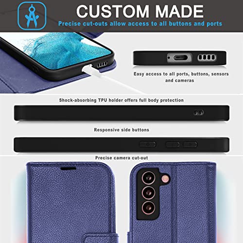 [Leather Wallet Case] Genuine Leather [RFID Blocking] Magnetic Flip Case with Card & Slots and Stand For Samsung Galaxy S22 Plus